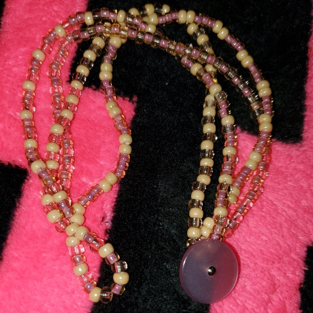 4 Strand Glass Bead Bracelet W/ Vintage Button - Picture 1 of 7